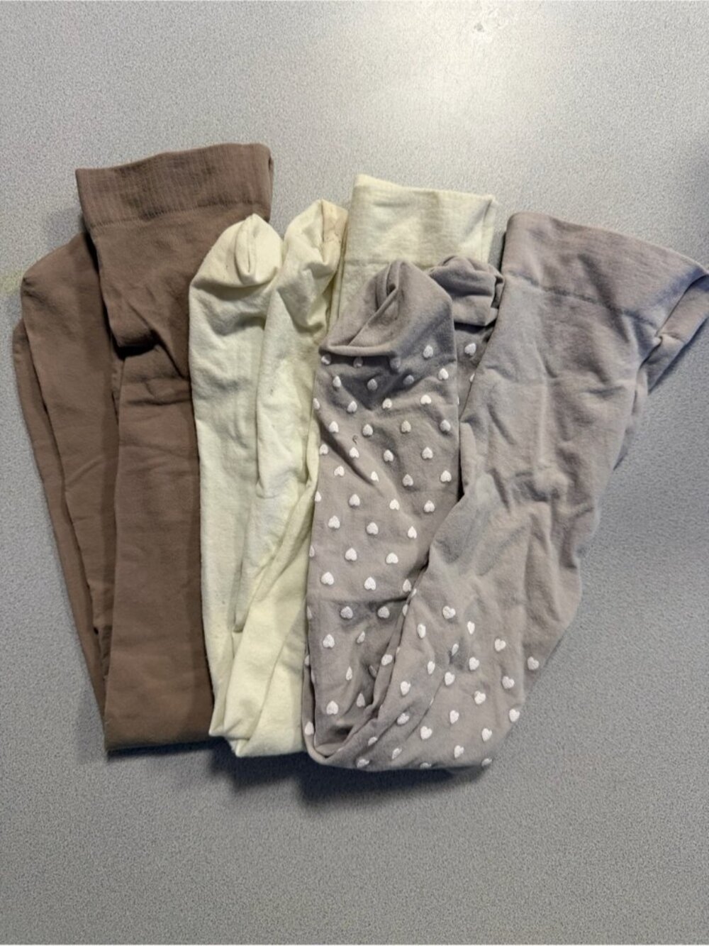 Kids Heart and Solid Tights - Taupe, Cream, Light Gray
